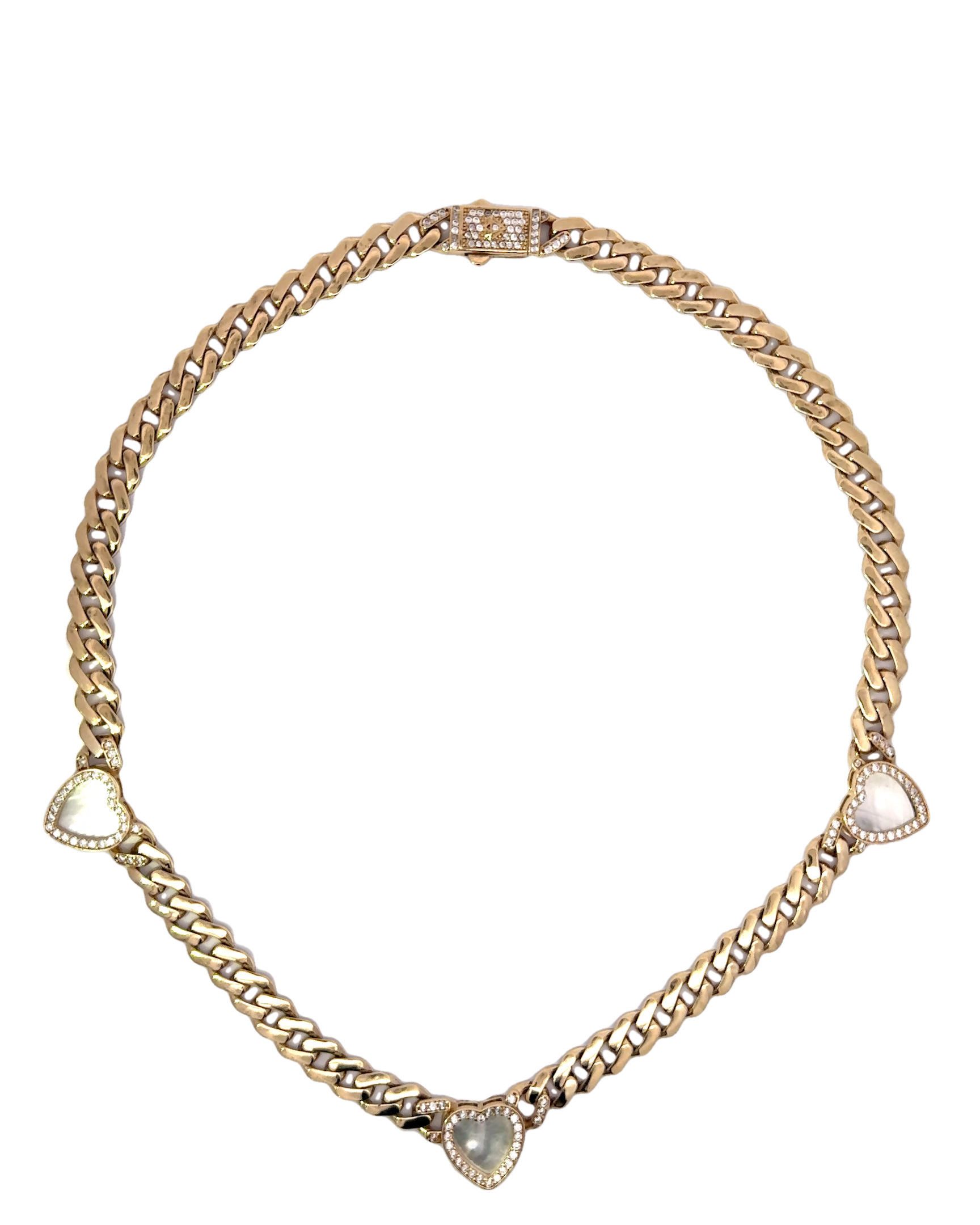 Collar con corazones nacar en oro 14k