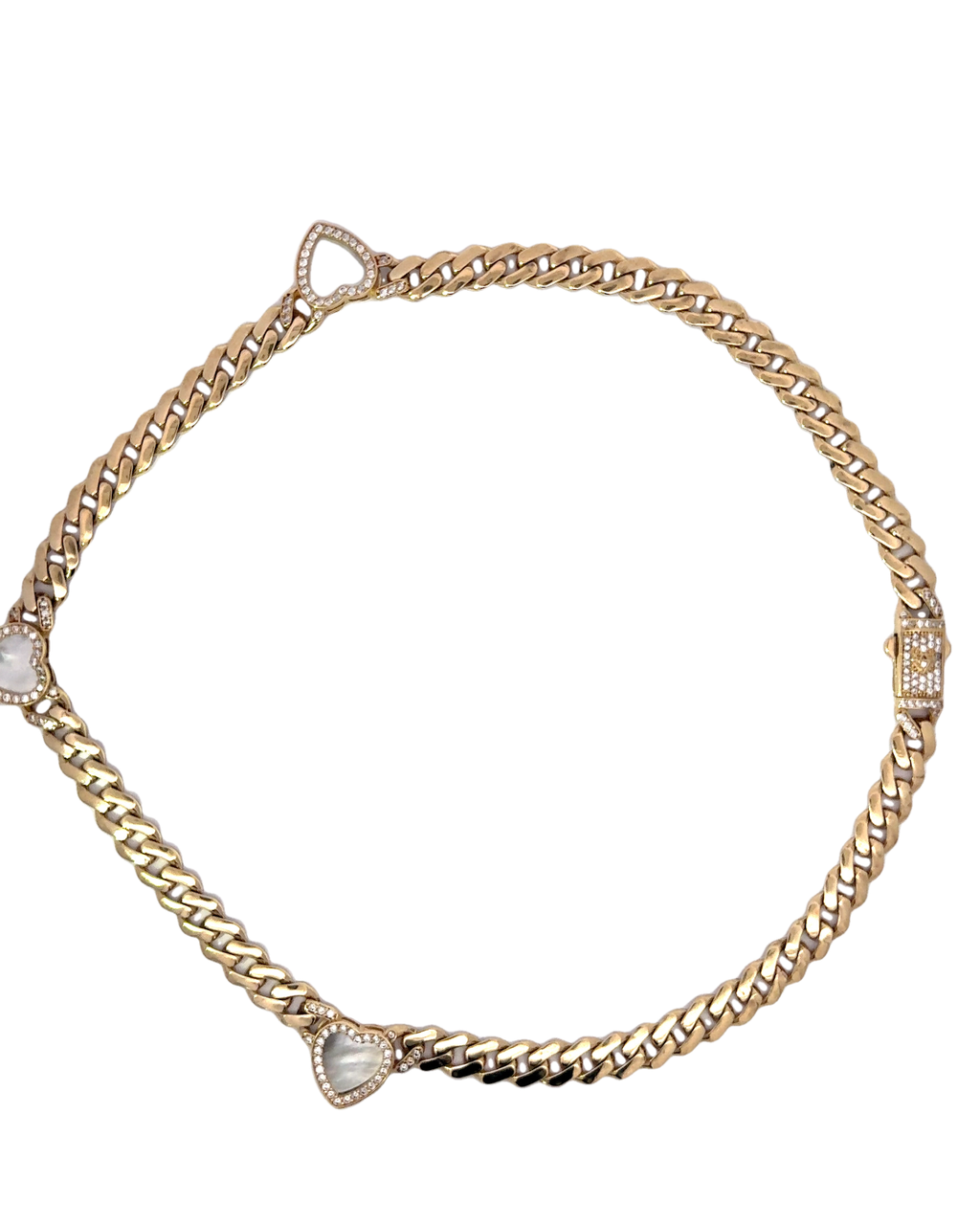 Collar con corazones nacar en oro 14k