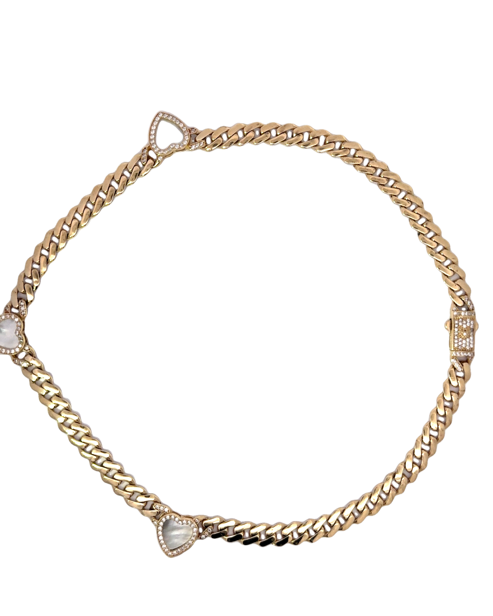 Collar con corazones nacar en oro 14k
