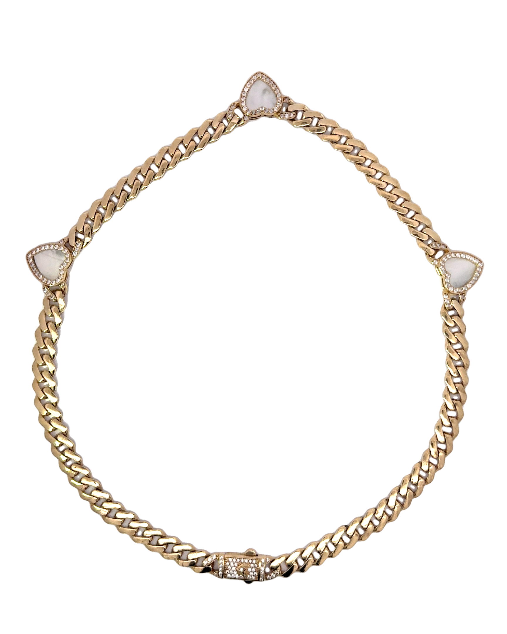 Collar con corazones nacar en oro 14k