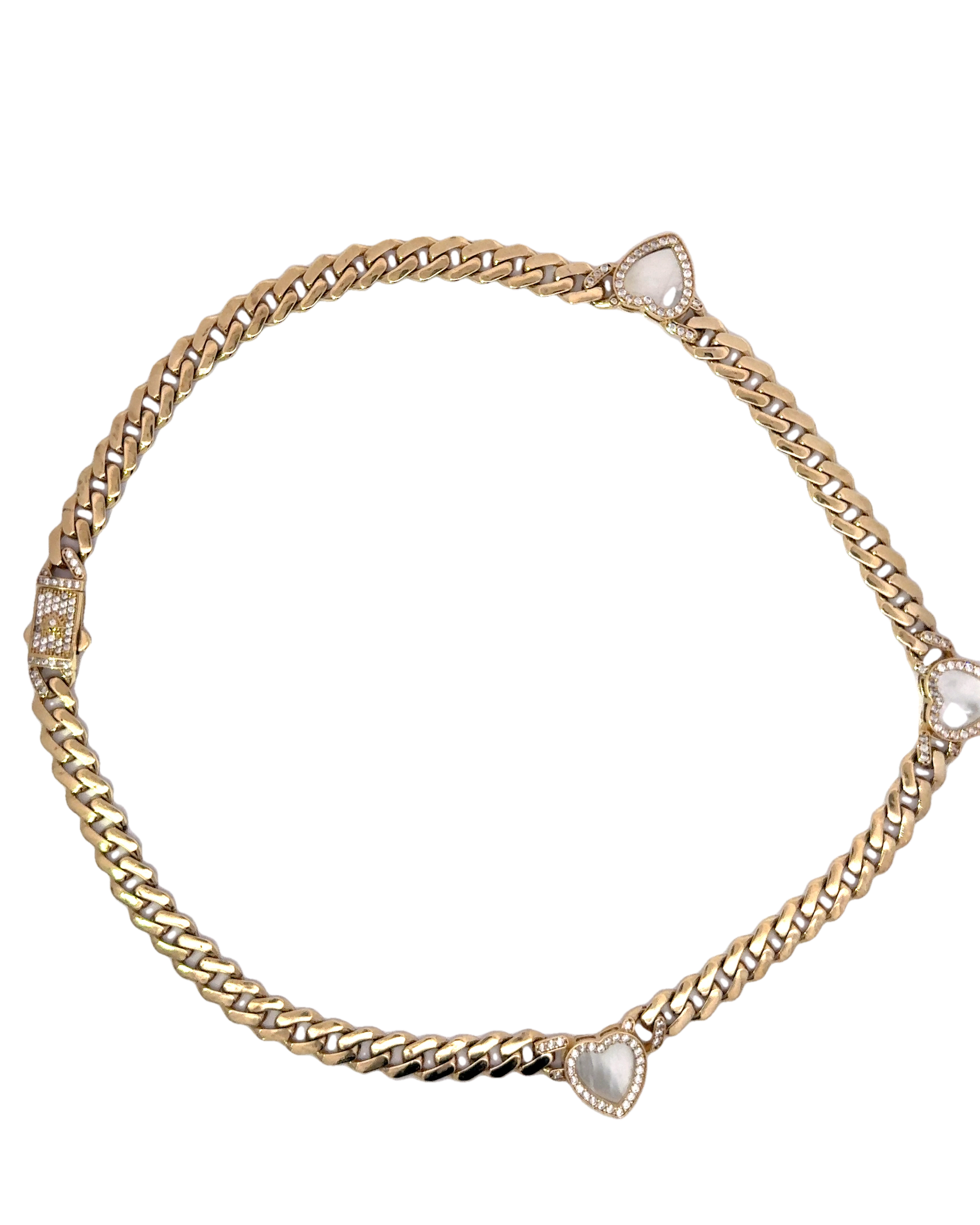 Collar con corazones nacar en oro 14k