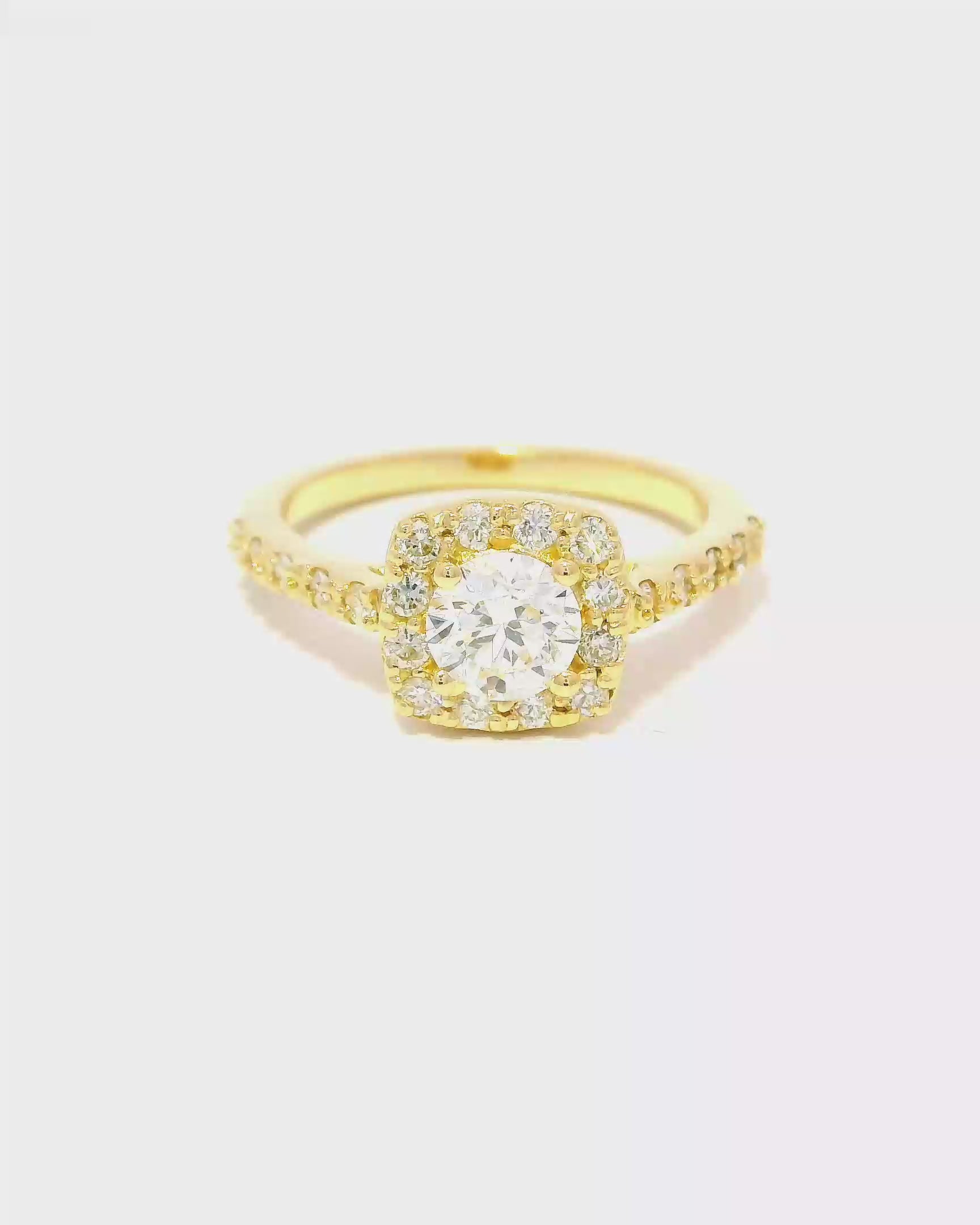 Anillo de compromiso de oro amarillo 18k Ley con halo