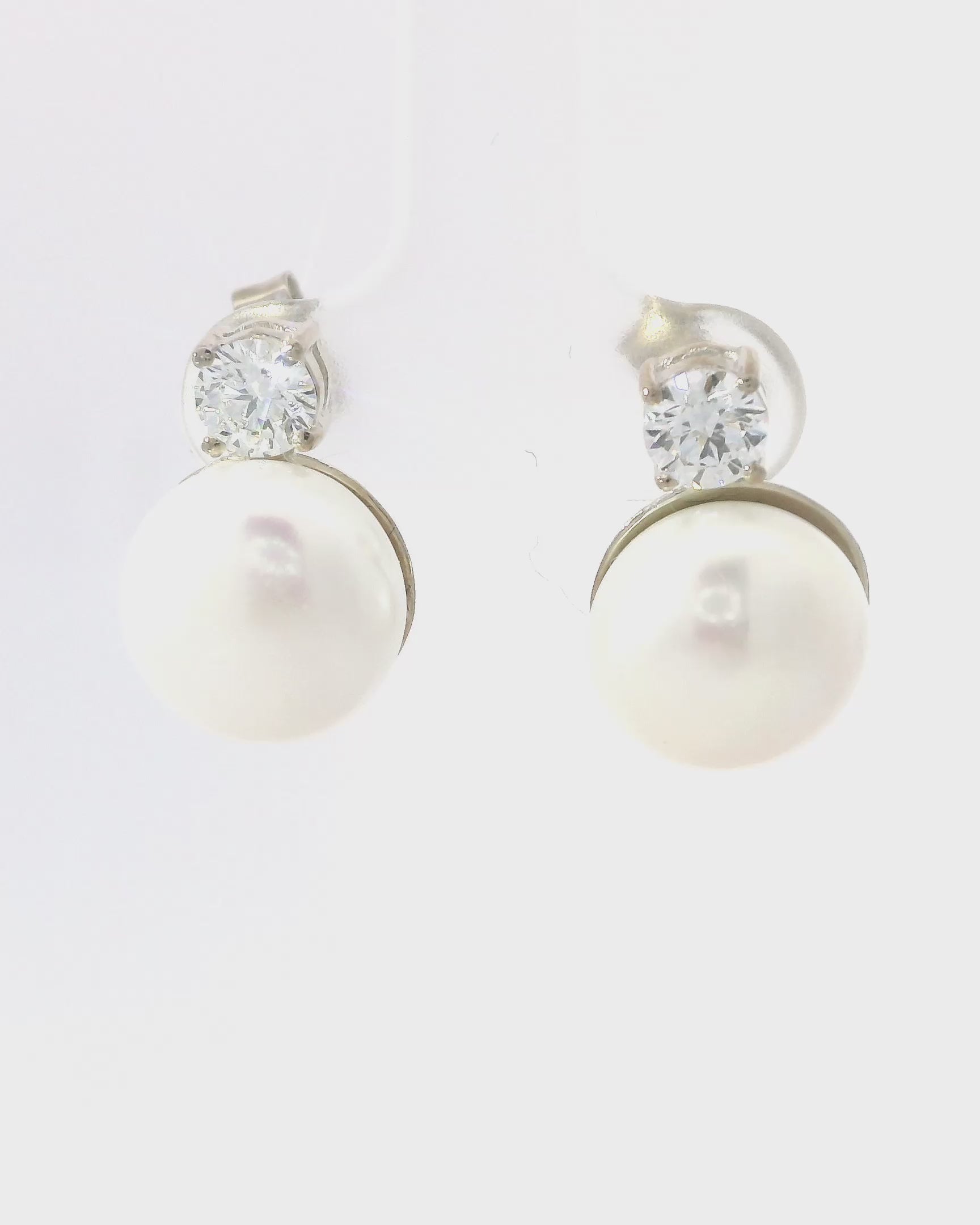 Aretes de oro blanco 18k ley con perlas elegantes con diamantes